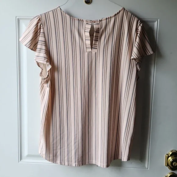 Adrianna Papell Striped Flutter Sleeve Blouse Size L Color Peach - Picture 5 of 7